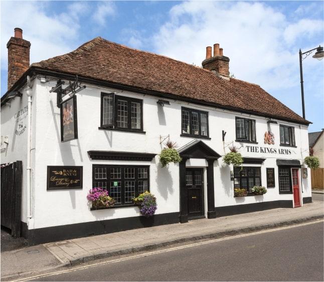 Front of the Kings Arms pub, a Red Oak Taverns tenant partner